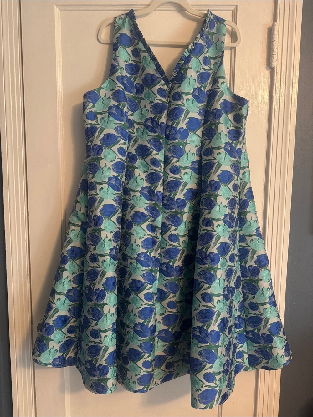Adrianna Papell Plus Size 18W Floral Jacquard Fit & Flare Dress. Pockets! - Picture 2 of 7
